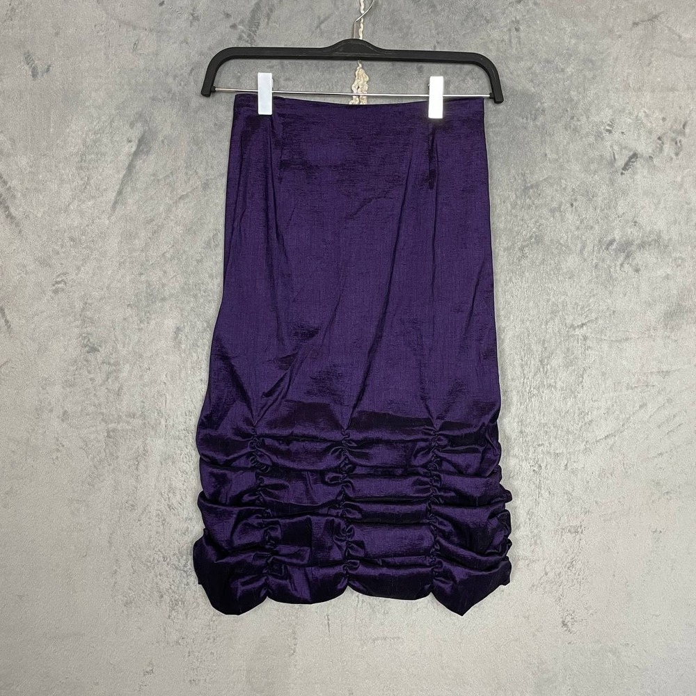 Vintage Y2K Purple Whimsigoth Midi Skirt XS Ruched‎ Bubble Hem Fairy Grunge